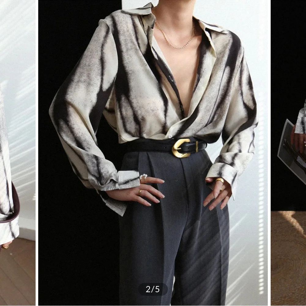 Tie-Dye Oversized Button-Down Shirt in Black and Cream - Picture 2 of 6